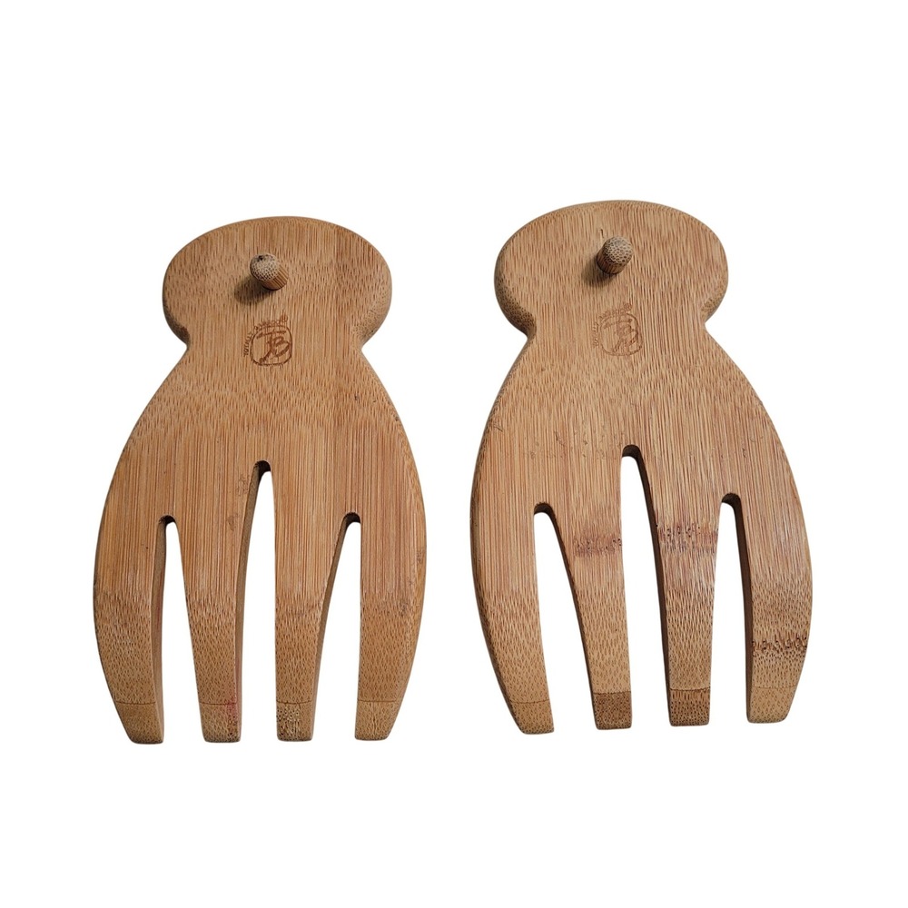 Totally Bamboo Salad Hands Servers Natural Wood Eco-Friendly 2pc Set 7in
